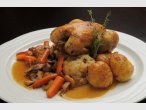 Baby chicken roasted in butter with chestnut stuffing,